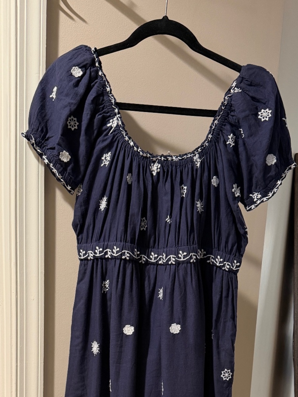 Gretchen Scott ‘Big Love’ Maxi Dress Size S Navy Blue w/White Embroidery